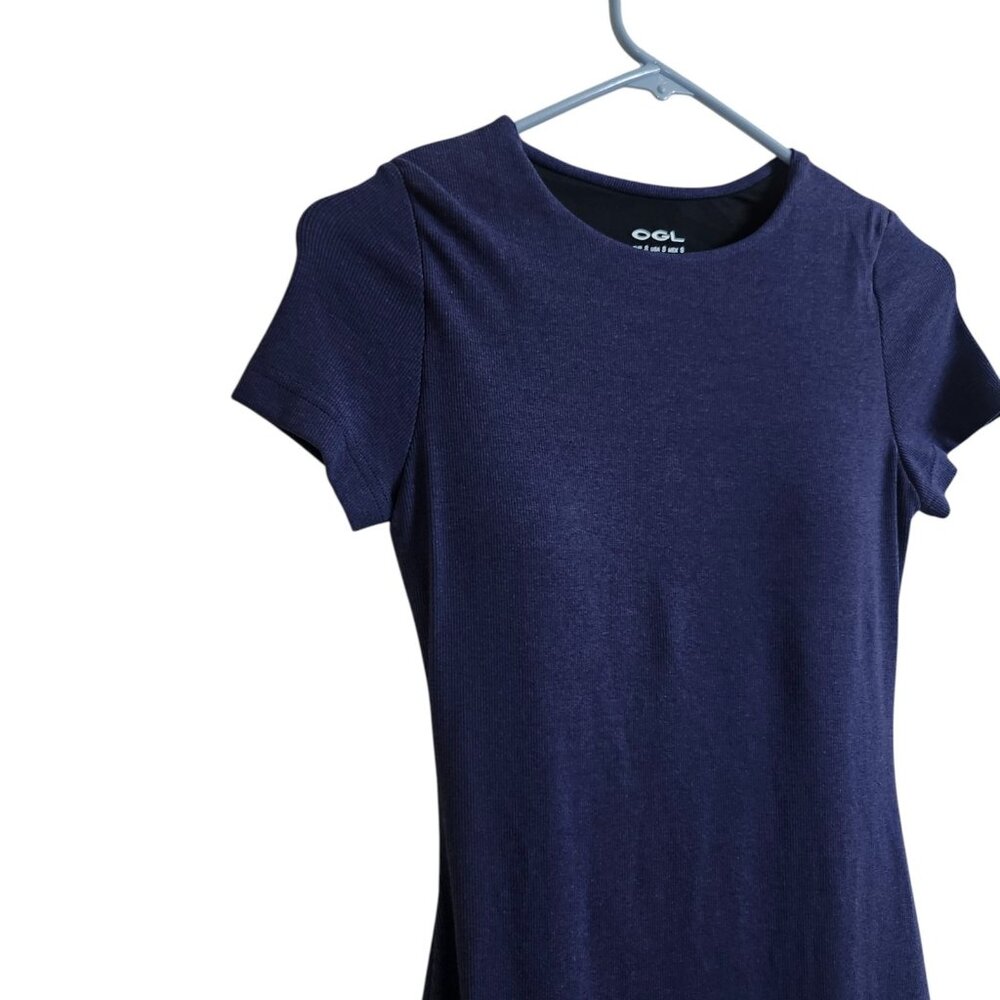 OGL MOVE Plantive Ribbed Cotton Crewneck Short Sleeve Brami Dress Navy Blue S - Picture 9 of 16